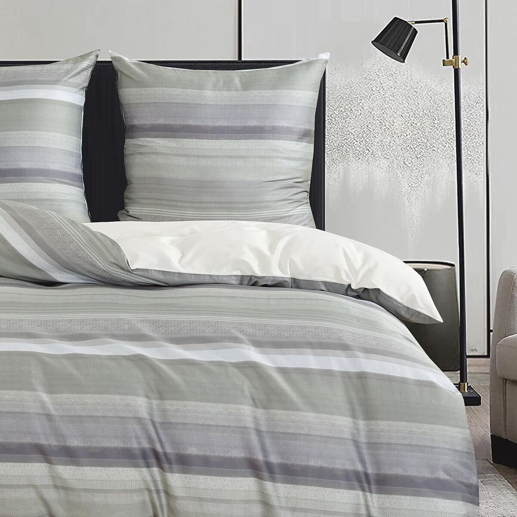 Traumschlaf Premium Bettwäsche Streifen grün, Schweizer Mako-Satin 135x200 cm + 80x80 cm