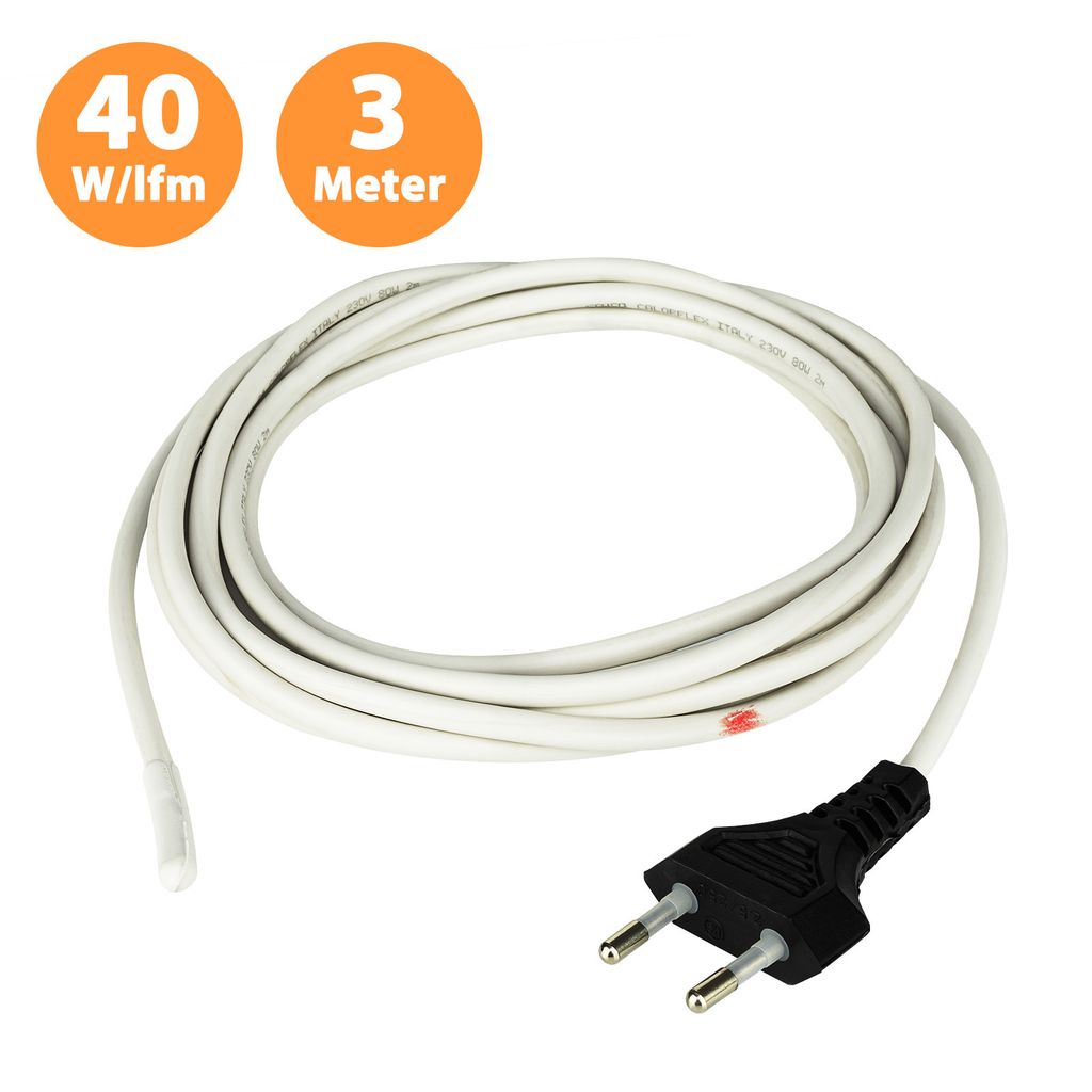 3,0m flexibles Silikon Heizkabel 40W/m + GH600 Outdoor Thermostat - Optimal als Rohrbegleitheizung, Frostschutz, Temperierung