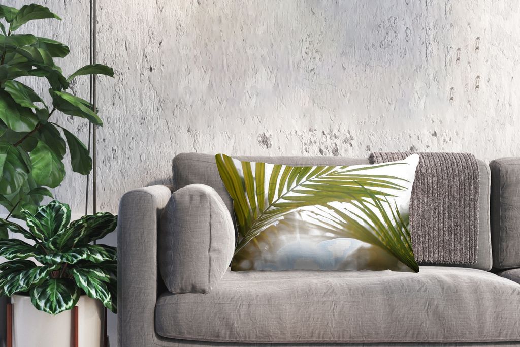 MuchoWow Zierkissen Sofakissen Wohnzimmer Dekokissen 60x40 cm Palme - Palmenblatt - Sonne - Sommer - Kopfkissen - Polster mit Foto