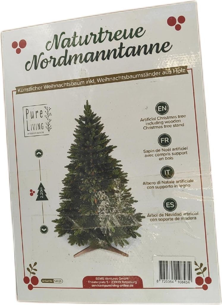 Pure Living Weihnachtsbaum Künstlich 220Cm Naturgetreue Dichte Zweige Holzständer Aufbewahrungstasche Tannenbaum Künstlich