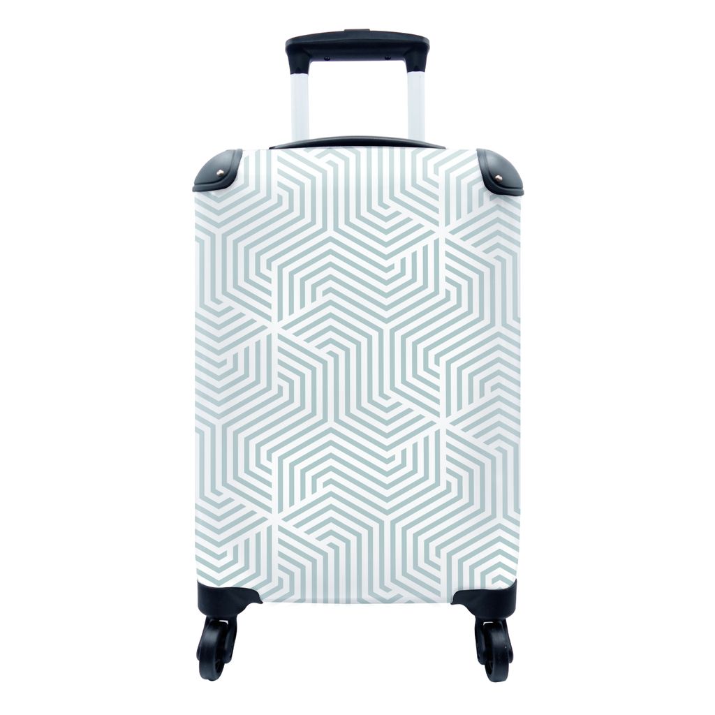 MuchoWow Koffer Handgepäck Trolley Rollkoffer Kleine Reisekoffer mit 4 Rollen - Geometrie - Linie - Grün - Muster - Cabin Size < 55x40x23 cm & ...