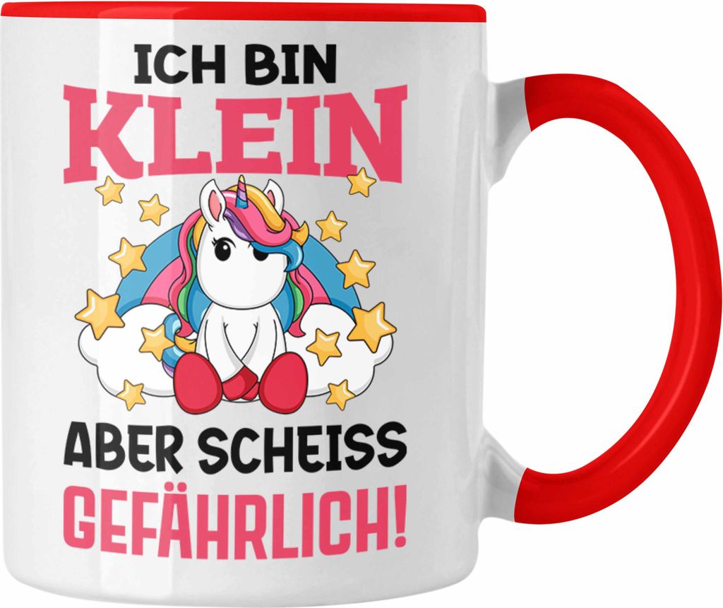 Trendation - Klein Aber Sch Gefährlich Lustige Einhorn Tasse mit Spruch Geschenkidee Einhornfans (Rot)