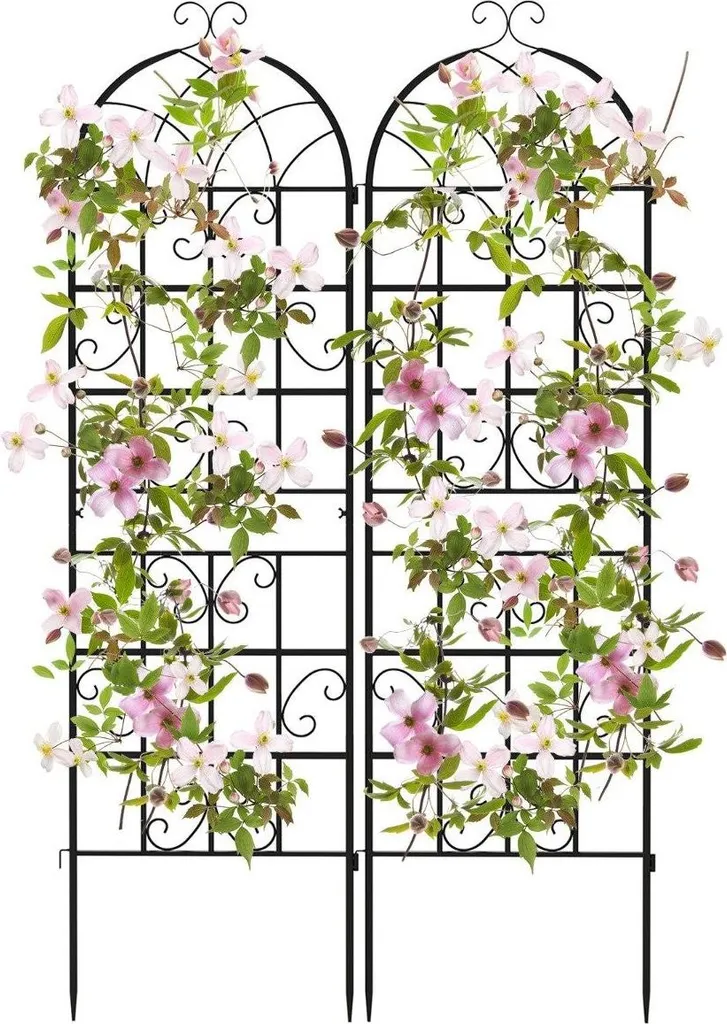Treillis jardin métal antirouille noir 180 cm - Pack de 2 supports