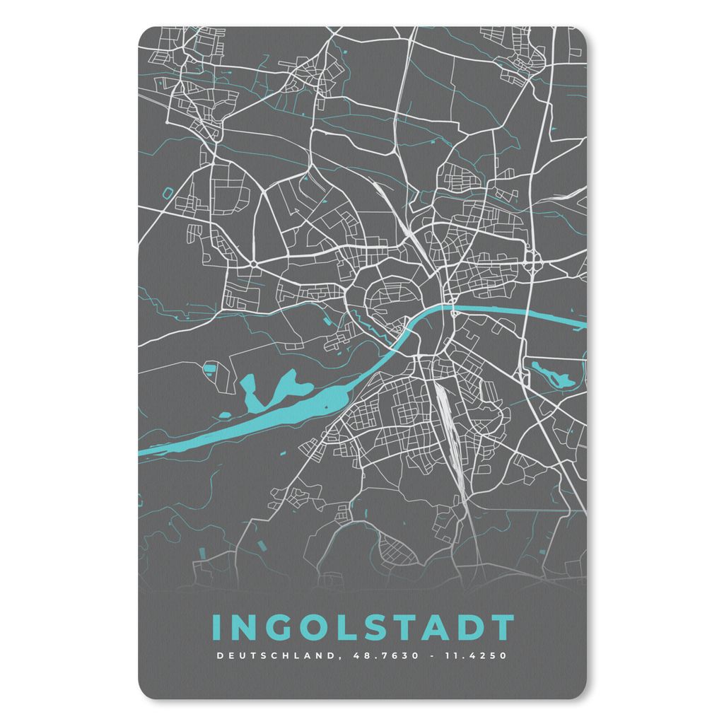 MuchoWow Mauspad Mousepad Deutschland - Blau - Ingolstadt - Stadtplan - Karte 18x27 cm - Mousepads - Maus Mat - Pad - Mausunterlage