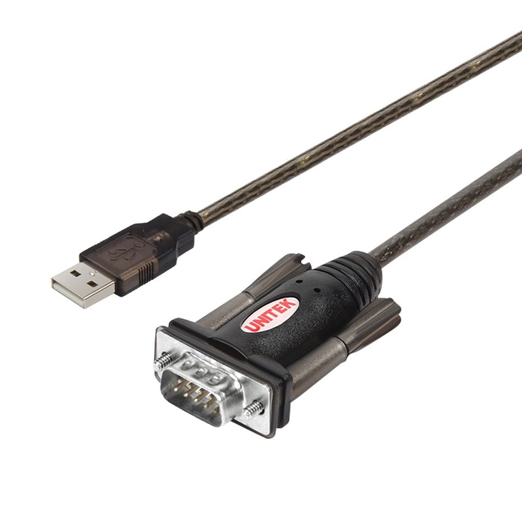 A USB to serial adapter cable is shown against a white background.