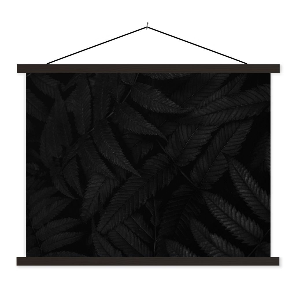 MuchoWow Textilposter Blätter - Schwarz - Weiß - Pflanzen - Botanisch 60x45 cm mit schwarzem Rahmen - Poster Schlafzimmer