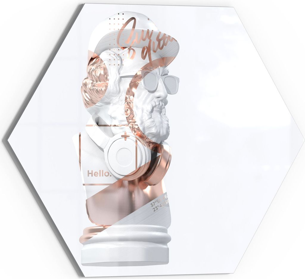 DEQORI Glasbild Echtglas 55x48 cm 'Antike Büste aufgepeppt' Wandbild Bild modern Deko