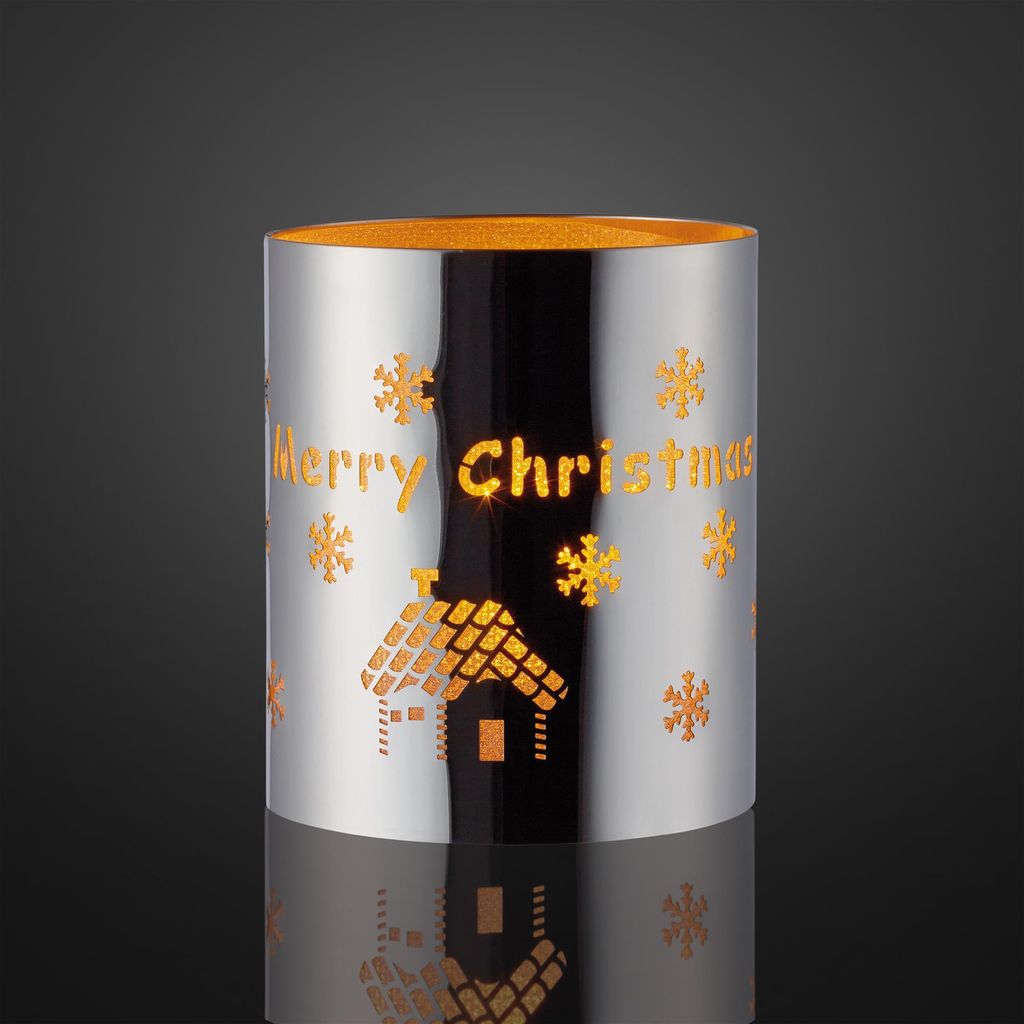 LED Windlicht Teelicht Deko Metall Merry Christmas Weihnachten Winter Tischdeko