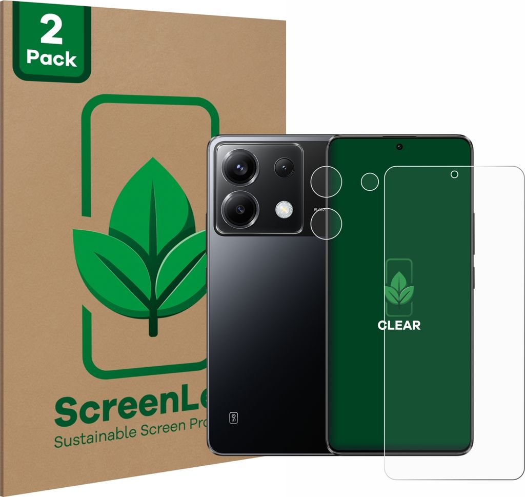 2x ScreenLeaf Schutzfolie für Xiaomi Poco X6 (Display+Kamera) nachhaltiger Displayschutz Display Schutz Folie Klar Transparent
