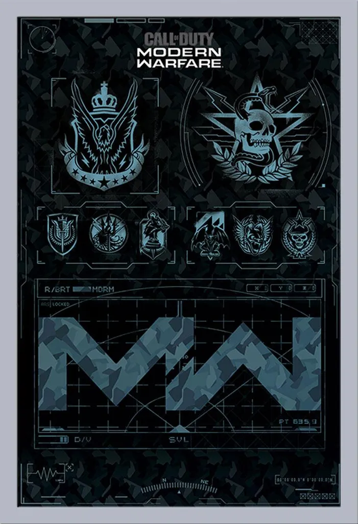 Poster Modern Warfare Fractions Encadré Shinsuke Argenté avec Vitre Pro