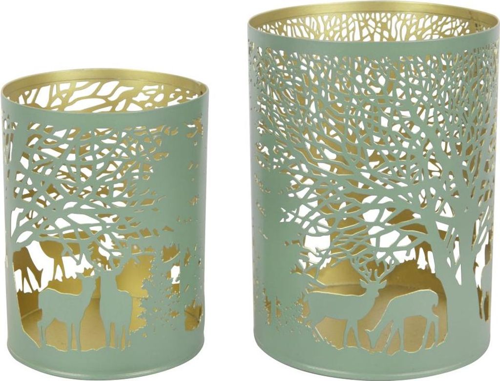 TrendLine Windlicht Metall Rentier Ø 11 cm grün-gold Produktbild 