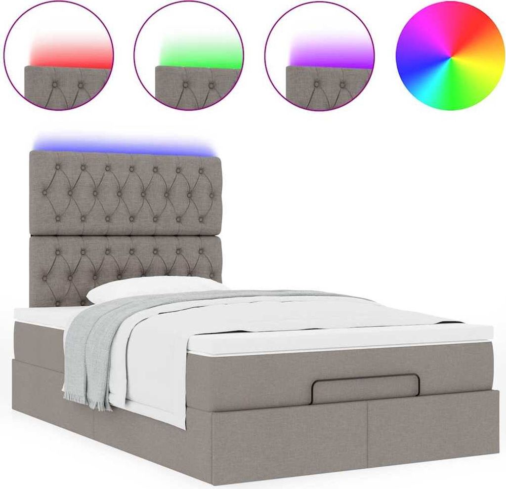 "2026 Aktion"Ottoman-Bett Modernes/Doppelbett - Polsterbett Erwachsene/r /Kind - mit Matratze & LEDs Taupe 120x200cm Stoff - Klassische Betten NeuM...
