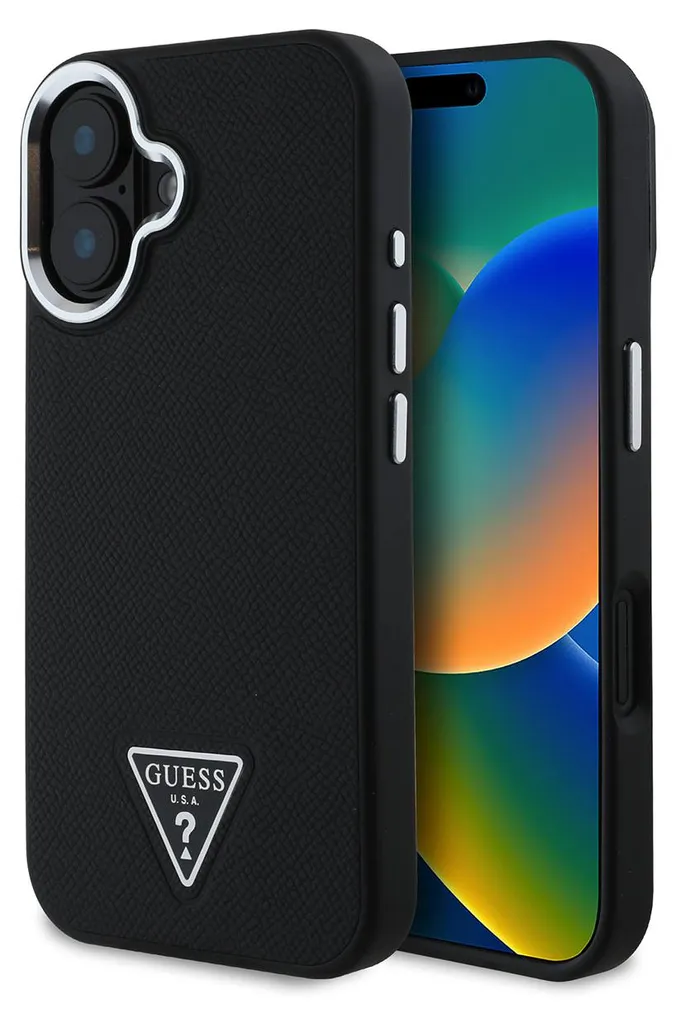 Guess Custodia iPhone 16 Grained Triangle MagSafe - Black Edition