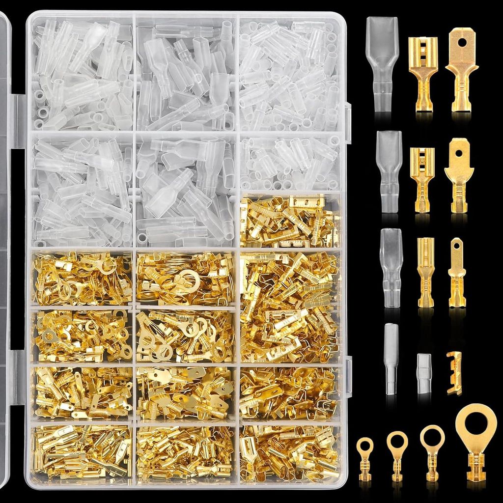 1000 Stück Kabelschuhe Flachstecker Flachsteckhülsen Set 2,8mm/4,8mm/6,3mm, M3/M4/M5/M6 ringkabelschuhe, Männlich Weiblich Kabelstecker mit Isol...