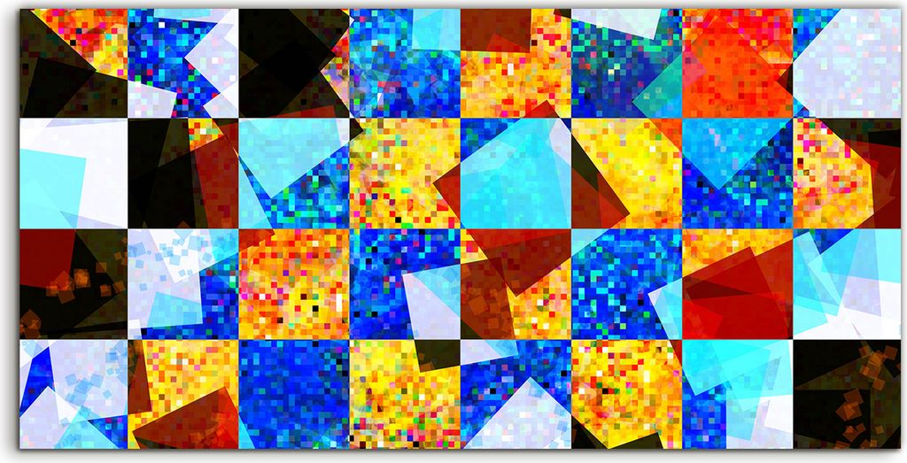 Coloray Glasbild 140x70 Wandbild Glasbilder Kunst Mosaik buntes Schachbrett