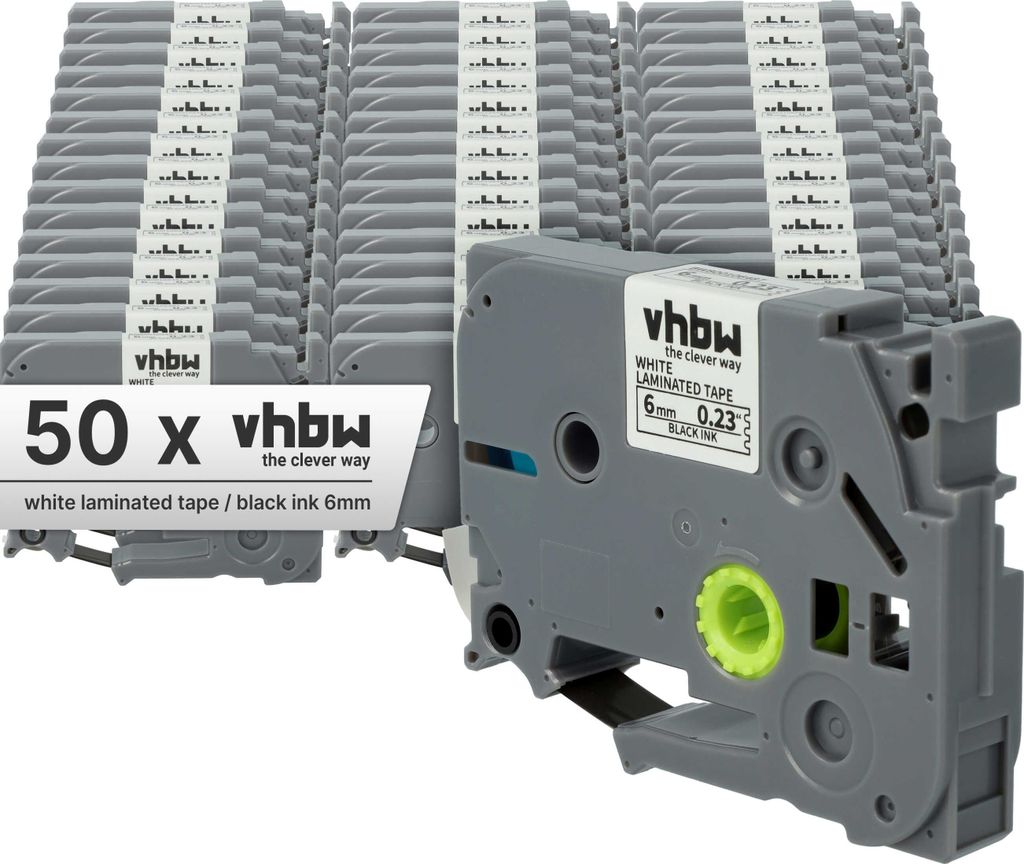 vhbw 50x Schriftband-Kassette Ersatz für Brother TZE-211, TZ-211 für Etiketten-Drucker 8m x 6mm Schwarz auf Weiß