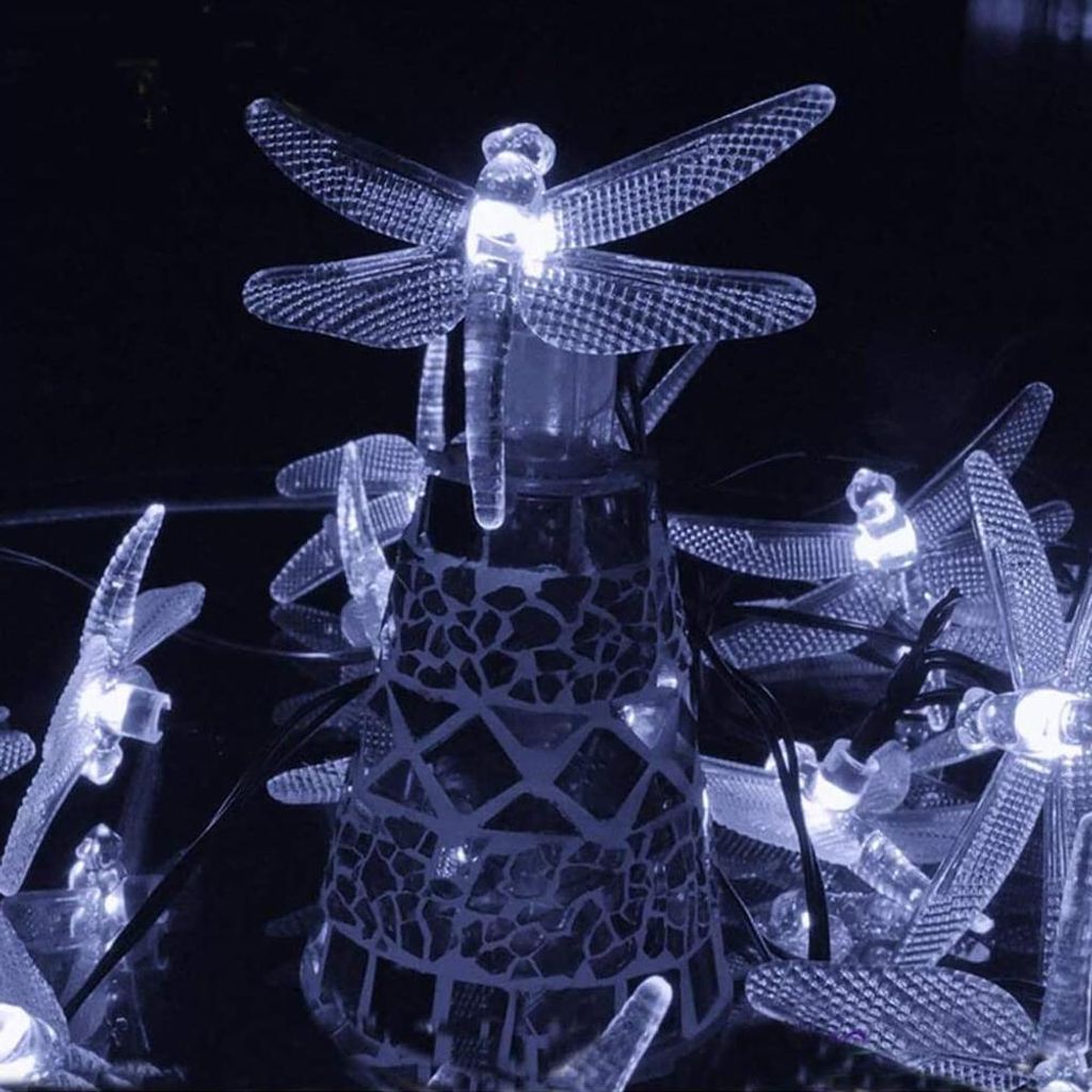 Solar-Lichterkette für den Außenbereich, 6,7 m (22 ft), 30 Libellen-LEDs für Garten, Terrasse und Haus