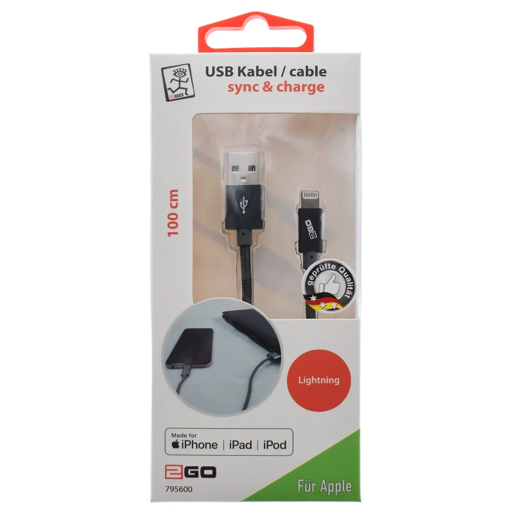 Câble Lightning pour voiture 2GO 1m chargeur USB bureau anthracite - 3