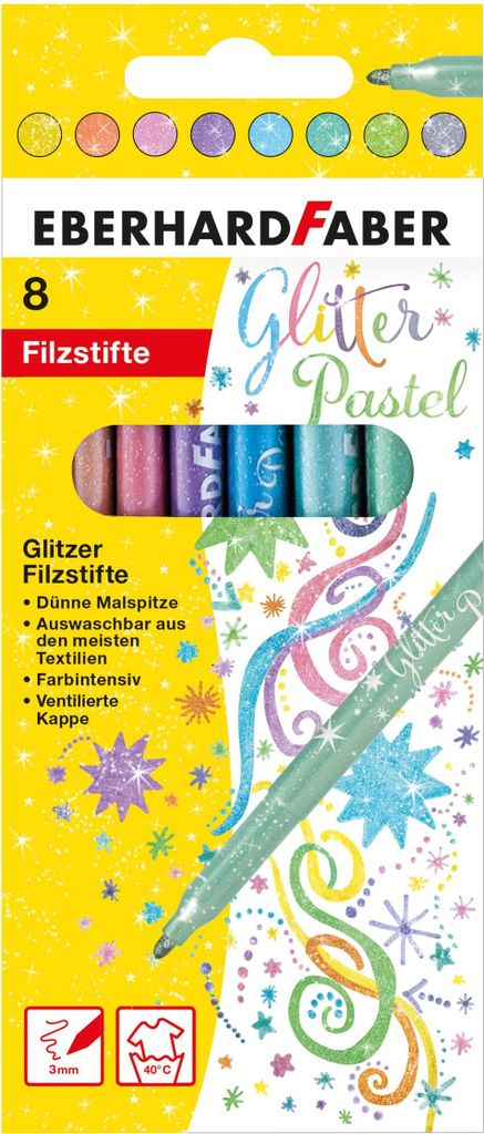 EBERHARD FABER Glitter-Fasermaler Pastell 8er Kartonetui Produktbild 