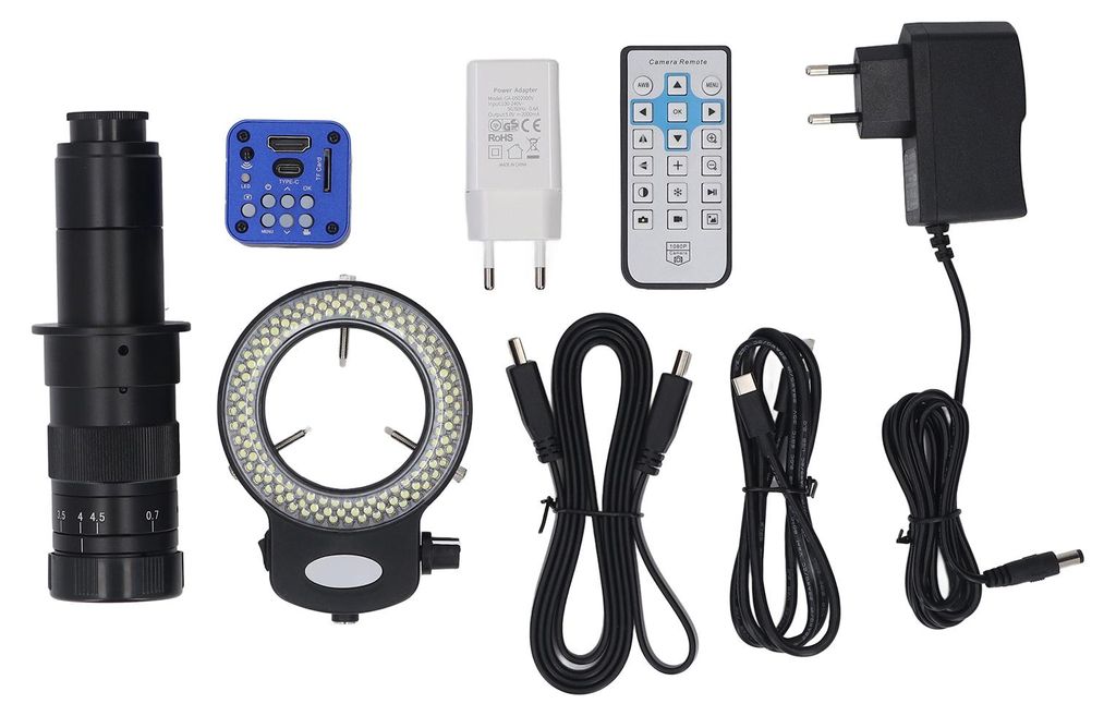 Digitales Mikroskop mit 180-facher Vergrößerung, 144-LED-Ringlicht, 1080p-Videoaufnahme, 24 MP Bildauflösung, industrielle Mikroskopkamera, EU-S...