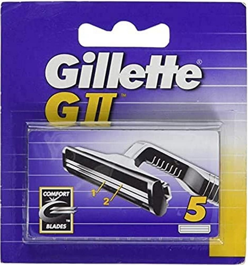 Product packaging for Gillette GII razor blades.
