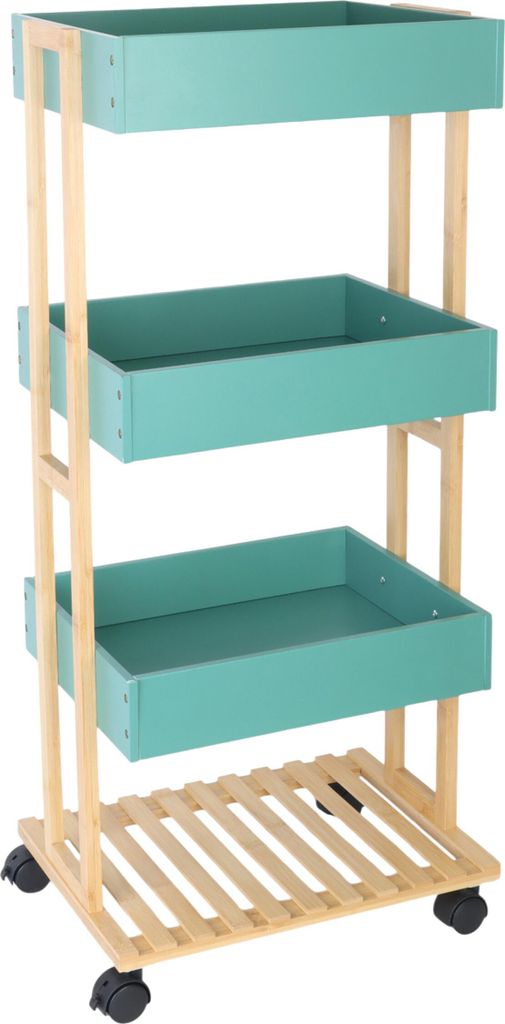 Relaxdays Servierwagen, Bambus & MDF, Küchenwagen mit 4 Produktbild 