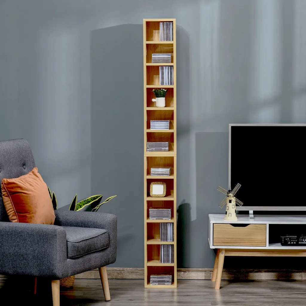 Étagère colonne CD DVD hêtre 12 compartiments - Capacité 160 CD compacte - 3