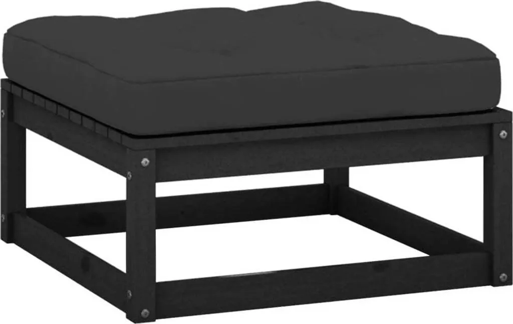 Poggiapiedi Premium da Giardino in Pino Massiccio e Cuscino Nero