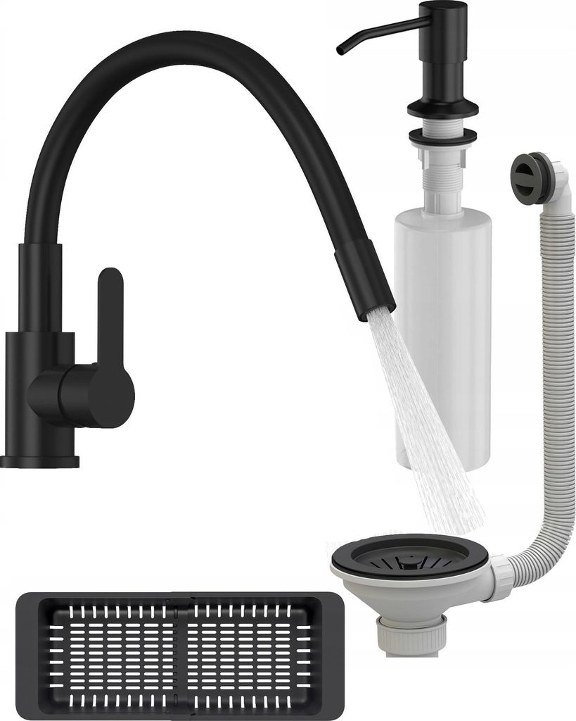 Granitan | Küchenarmatur Grado Plus - Schwarz - Flexibler Auslauf - Modernes Design - Einfache Installation