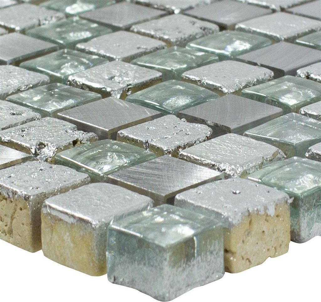 Glas Aluminium Resin Mosaikfliesen Stilo Silber