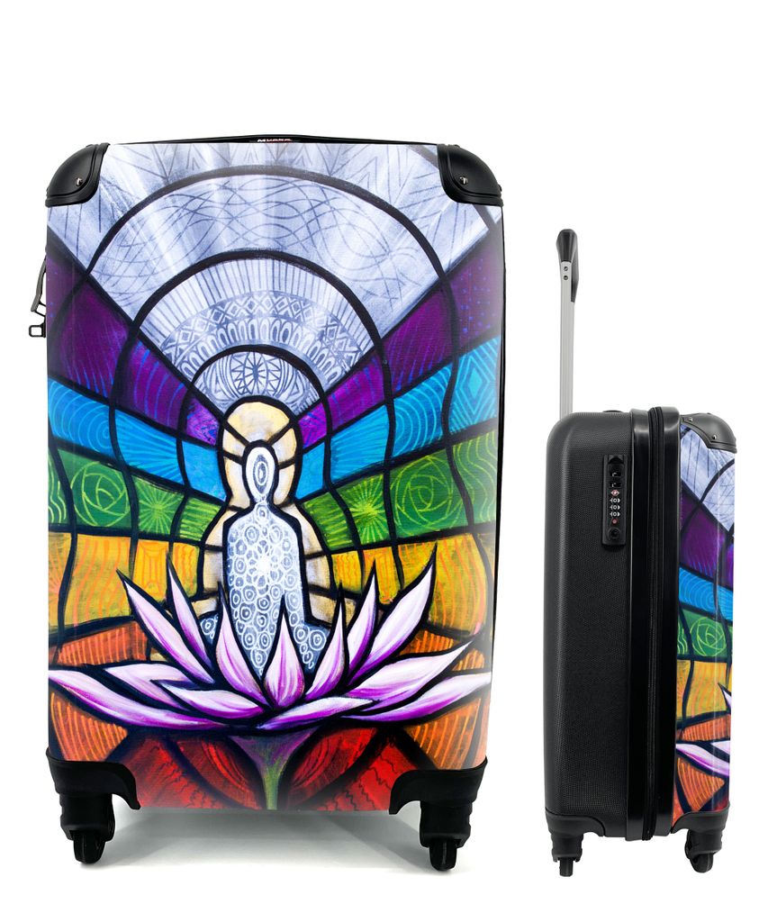 MuchoWow Koffer Handgepäck Trolley Rollkoffer Kleine Reisekoffer mit 4 Rollen - Glasmalerei der sieben Chakren - Cabin Size < 55x40x23 cm & 55x4...