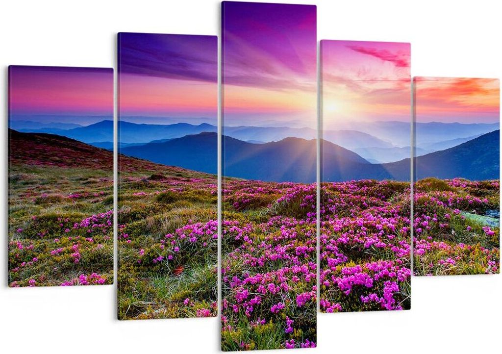 Bild auf Leinwand - Leinwandbild - Wiese Berg Himmel Landschaft - 150x100cm - Wand Bild - Wanddeko - Leinwanddruck - Bilder - Kunstdruck - Wanddeko...