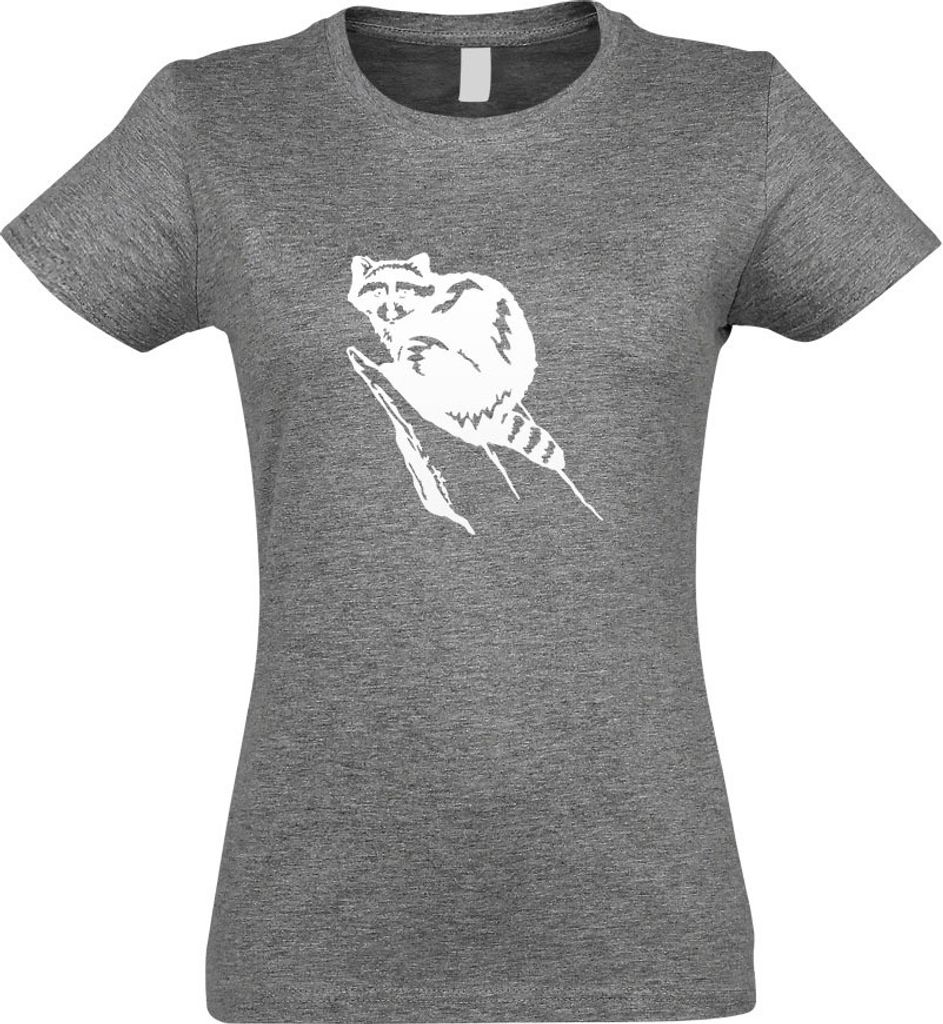Kiwistar - T-Shirt tailliert - Damen - Graumeliert - Waschbär Motiv 2 - Pelz - mit Motiv Bedruckt - Funshirt Design - Sport - Freizeit - Damen - M