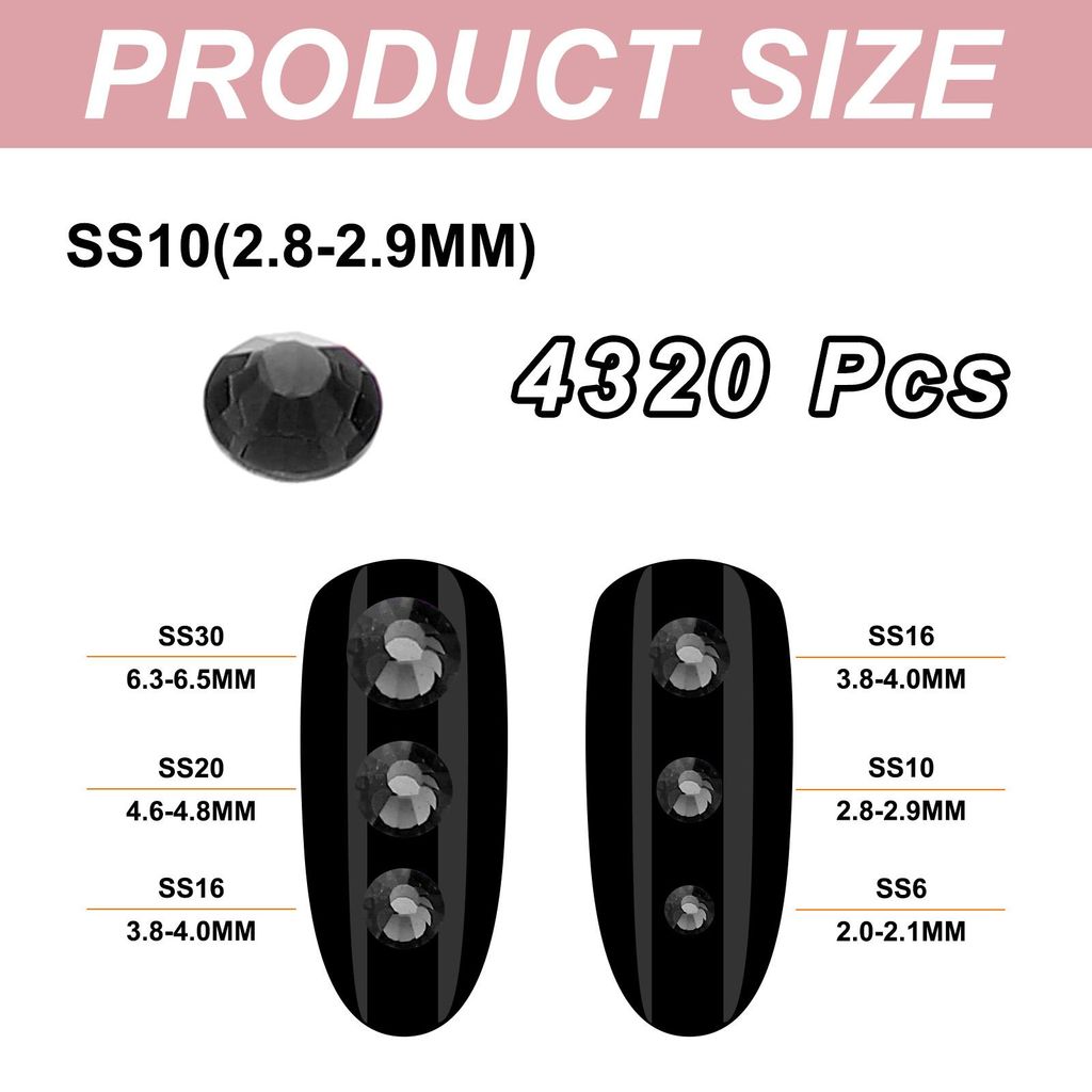 4320 Stš¹ck SS10 Runde Flatback Kristall 2,8-2,9mm Glas Strasssteine Diamanten fš¹r DIY Basteln Kleidung Schuhe Nagelkunst Dekoration, Schwarz