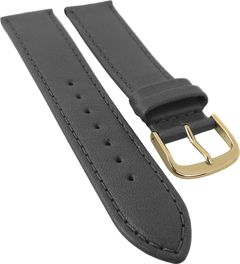 Taurus Uhrenarmband | Kalbsleder grau mit Naht, Standardlänge 30170, Stegbreite:20mm, Schließe:Gelbgolden