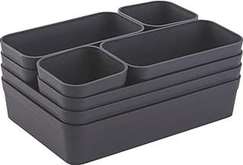 1x Schubladen-Organizer Set Aufbewahrungs-Box Einteiler Trenn-System verstellbar Utensilien Stauraum Wohn-Badezimmer Kunststoff anthrazit