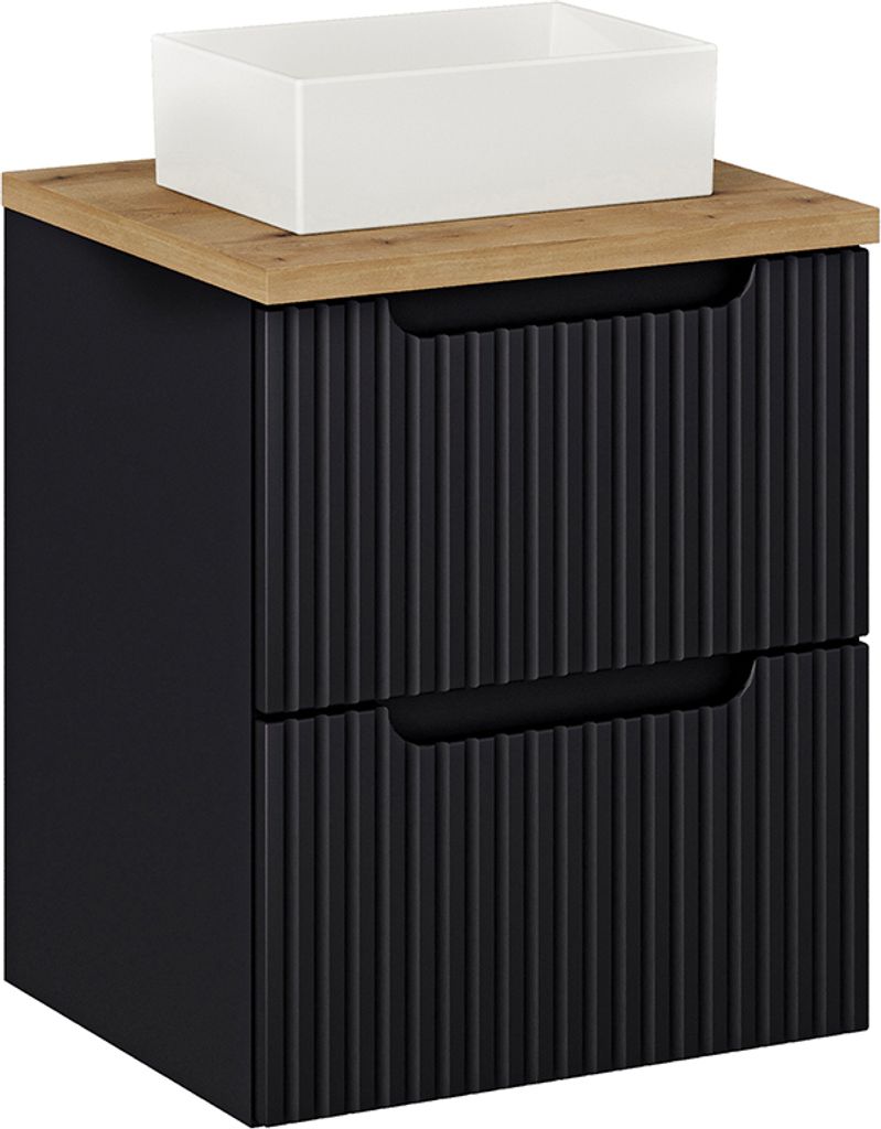 Waschtisch 50.4cm Riva mit 2 Schubladen, Schwarz und Holzoptik