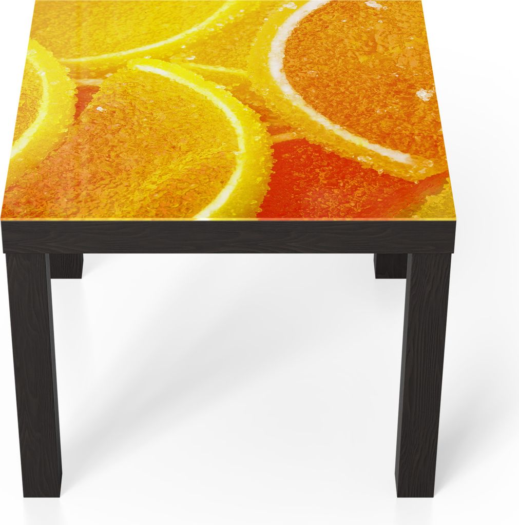 DEQORI Couchtisch 55x55 cm Schwarz 'Süße Zitruspracht' Glas Beistelltisch Glastisch modern