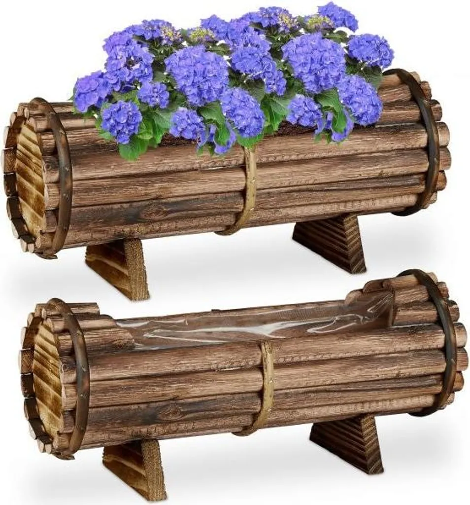 Boîte à fleurs Bois Set de 2 - Jardinières robustes en pin naturel