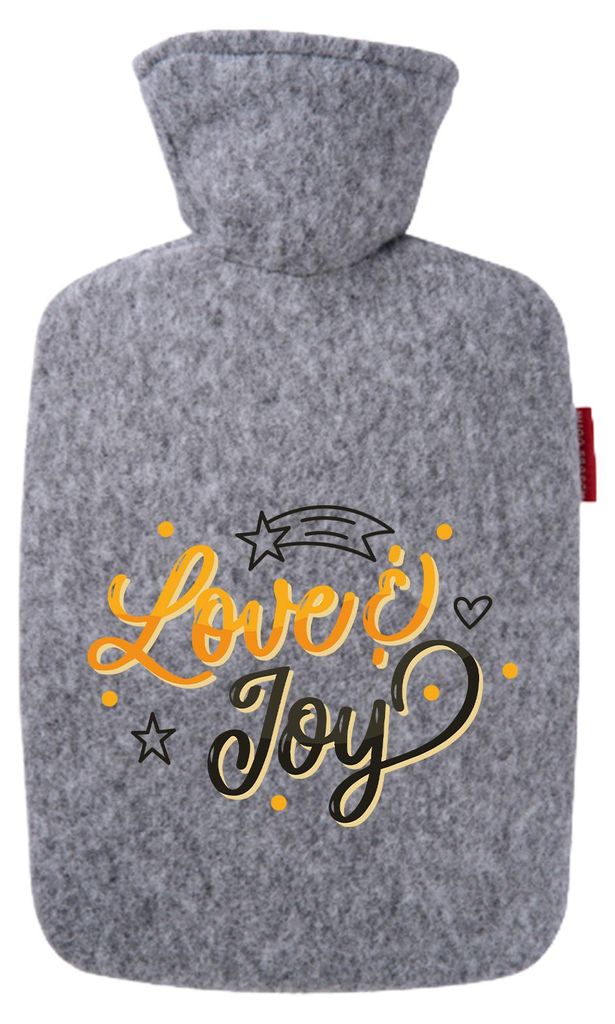 Huuraa Wärmflasche Love & Joy Schriftzug 1,8 Liter Filz Classic Filzbezug Bettflasche Geschenkidee