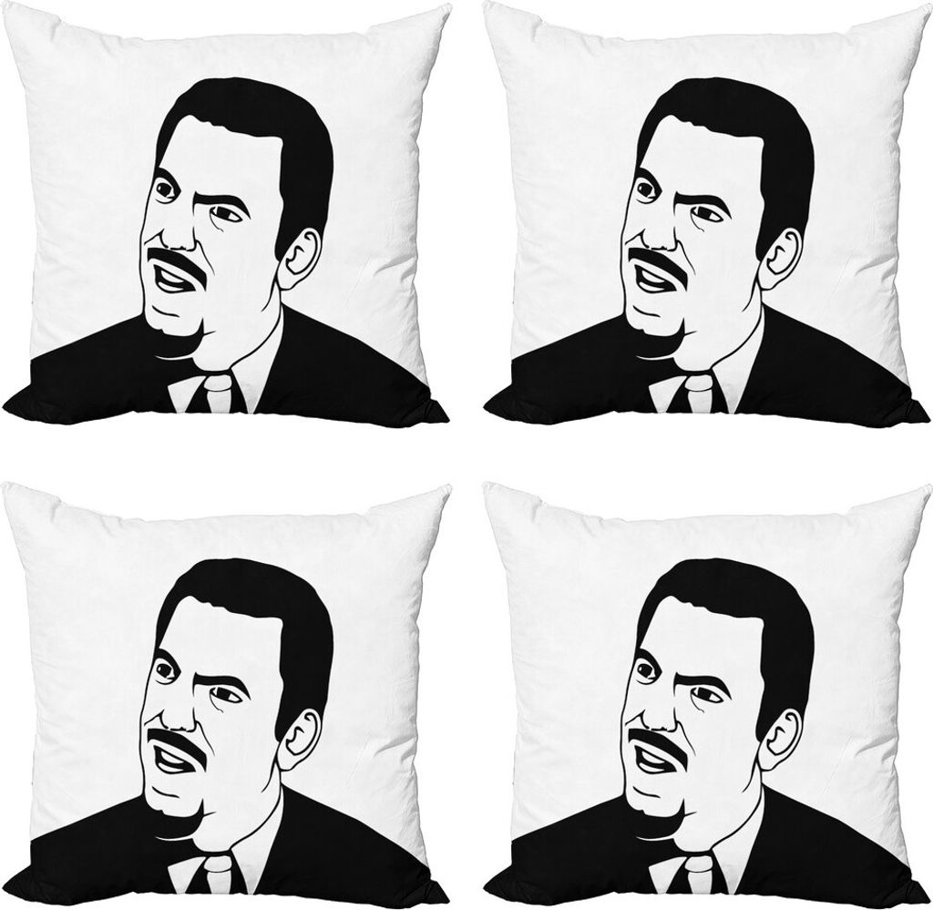 ABAKUHAUS Humor Kissenbezug Set (4 Stück), Retro Comics Meme Troll, Moderner Doppelseitiger Digitaldruck, 40 cm x 40 cm, Weiß und Schwarz