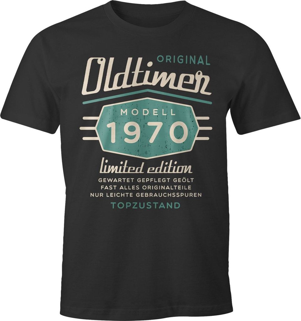 Herren T-Shirt Geburtstag, Jahrgang und Alter individuell anpassbar, Geschenk für Männer, Oldtimer Klassiker MoonWorks anthrazit 3XL