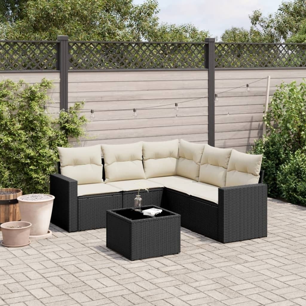 6-tlg. Garten-Sofagarnitur mit Kissen Schwarz Poly Rattan 3218946
