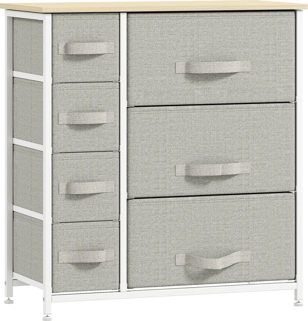 Buffet de rangement gris clair avec 7 tiroirs en tissu pour la chambre