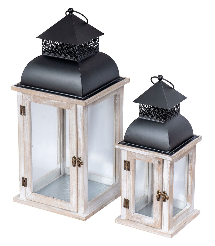 2er Set Laterne Weiß Holz Metall Kerzenhalter Windlicht Produktbild 