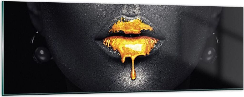 Bilder auf glas - Einteilig - Gold Mund Schwarz - 90x30cm - Glasbilder - Wandbilder - Bilder - zum Aufhängen bereit - Wanddekoration aus Glas - Gl...