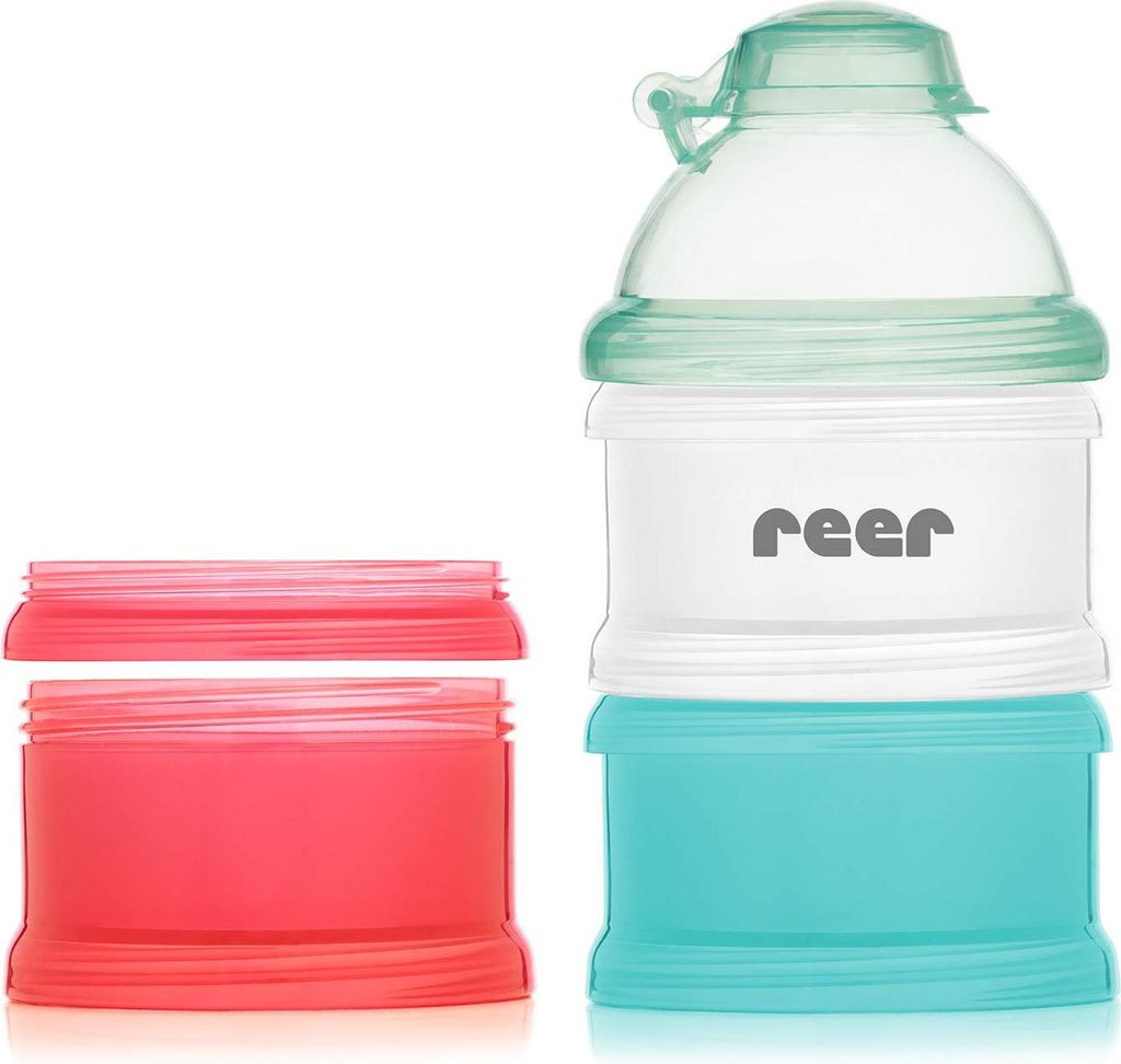 reer 21012 Milchpulver-Portionierer, 4er Set: 3 Boxen zur Aufbewahrung, Ein verschließbarer Trichter, mehrfarbig, 108 g