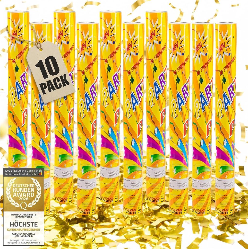 Premium Konfettikanone Gold 10er Set - Elegante Produktbild 