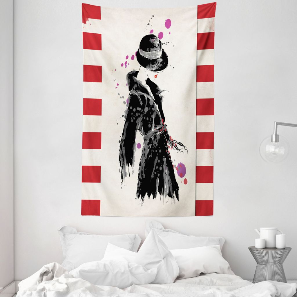 ABAKUHAUS Mode Wandteppich und Tagesdecke, Moderne Frau in Mantel aus Weiches Mikrofaser Stoff Waschbar ohne Verblassen Digitaldruck, 140 x 230 cm,...