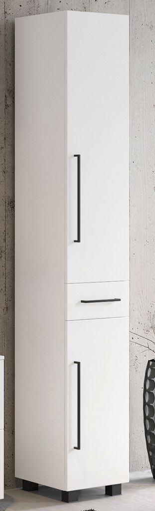 Hochschrank Badschrank Seitenschrank Beistellschrank Schrank Badmöbel "Luzern I" Weiß/Weiß-Matt